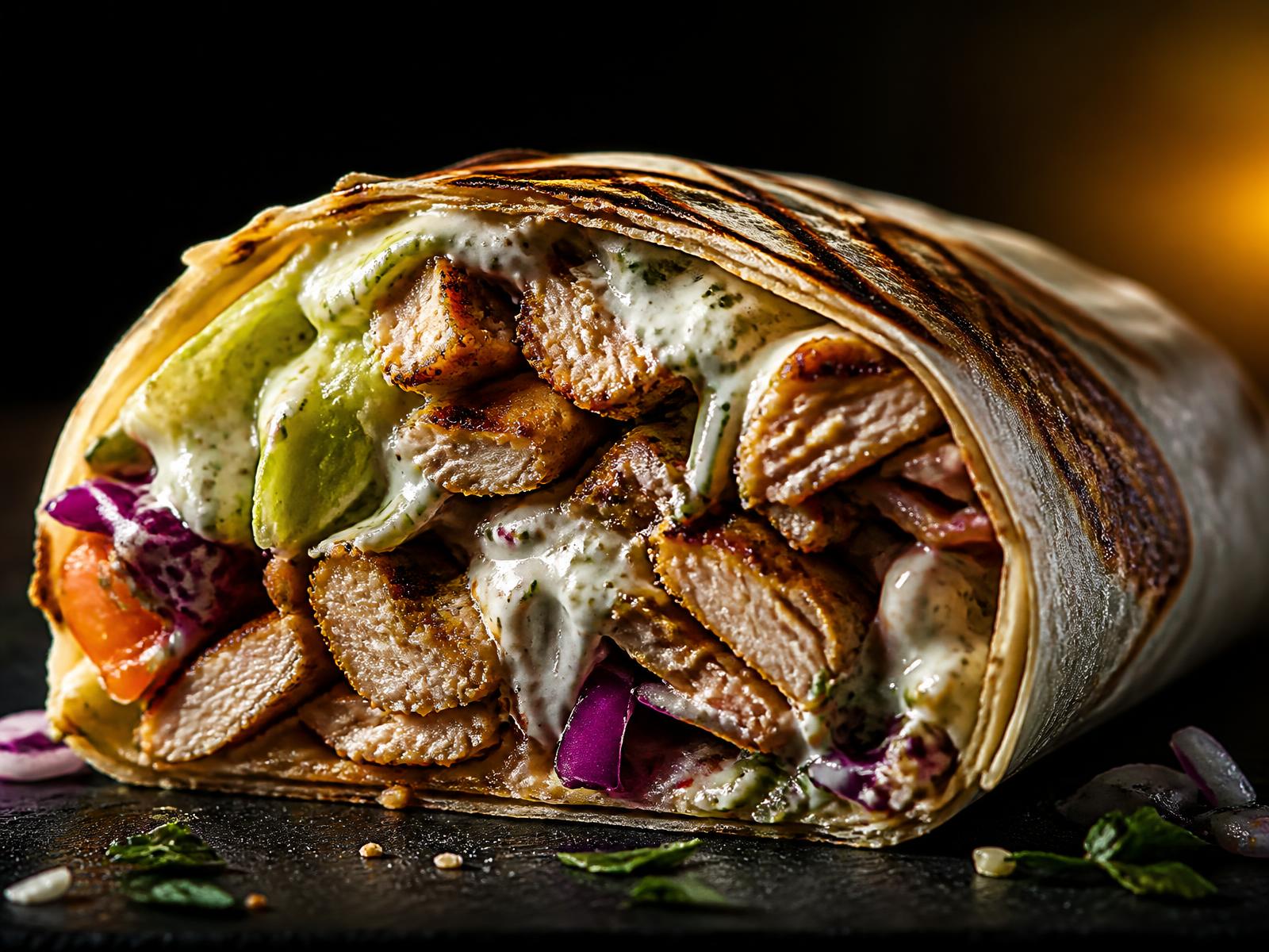 Šviežiai pagamintas kebabas lavaše
