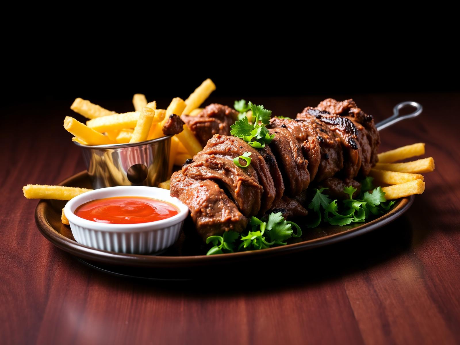 Amerikietiškas kebabas su tąsyta jautiena ir bulvytėmis